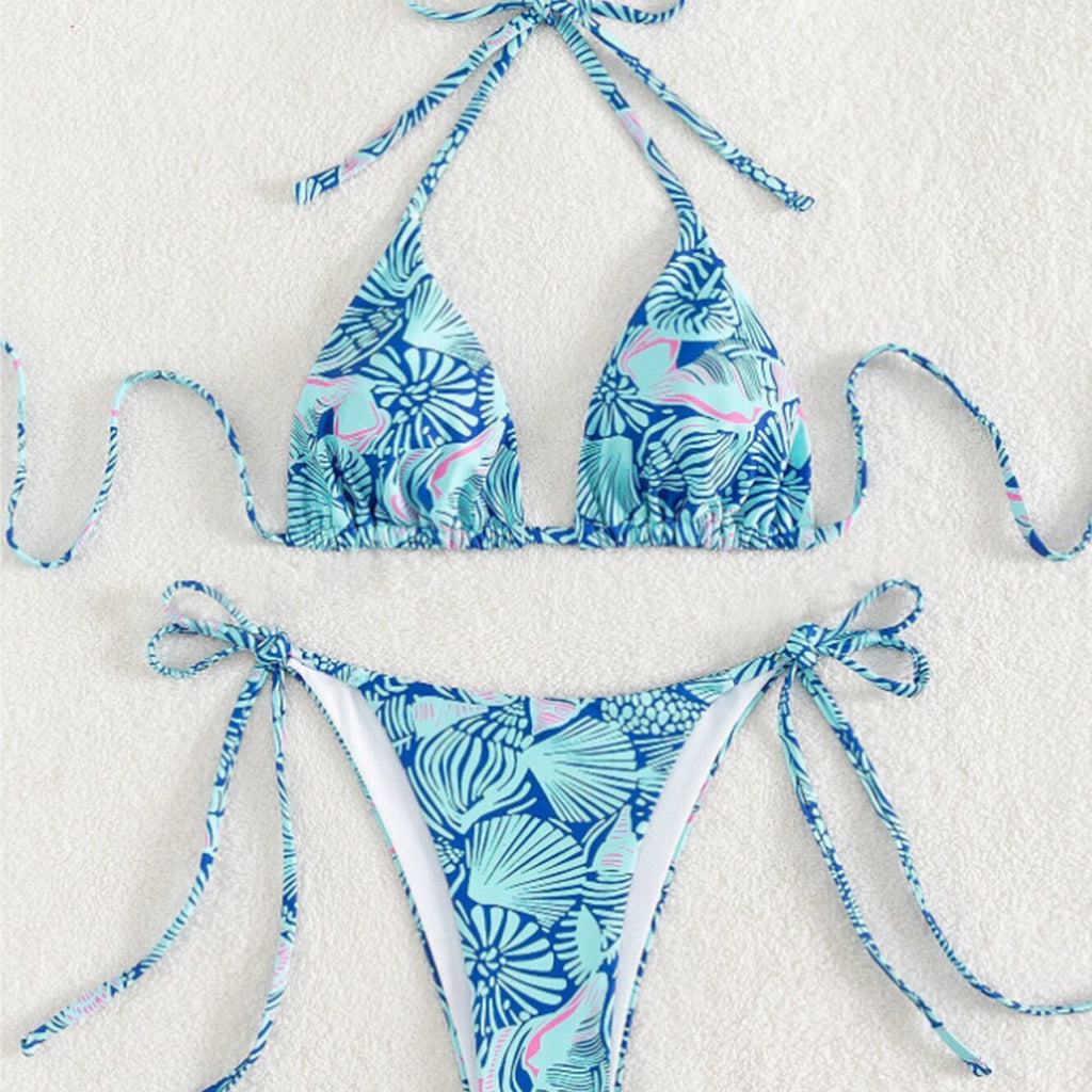 Women's Floral Two-Piece Swimsuit | Padded Soft Cups, 5 Colors - Blue and Red Flower