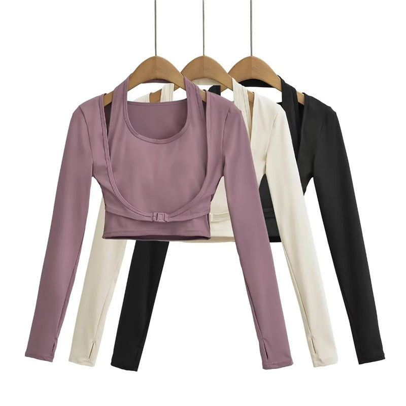 Women's Long Sleeve Faux Two-Piece Halter Top | Slim Fit, 3 Colors