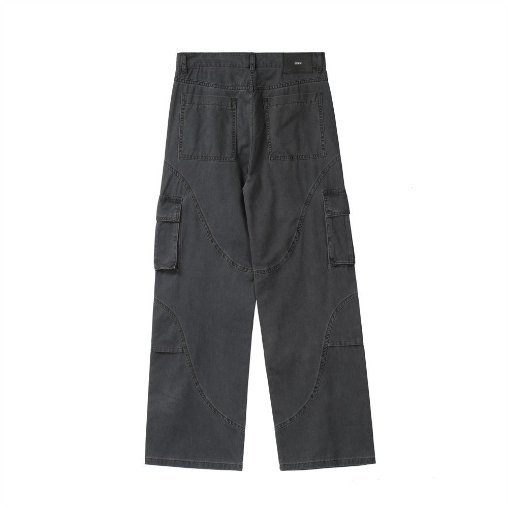 Women's Army Green Denim Wide Leg Pants | Multi-Pocket, Washed