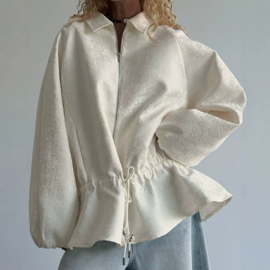 Women's Cropped Zip Jacket | Turn-Down Collar, Apricot