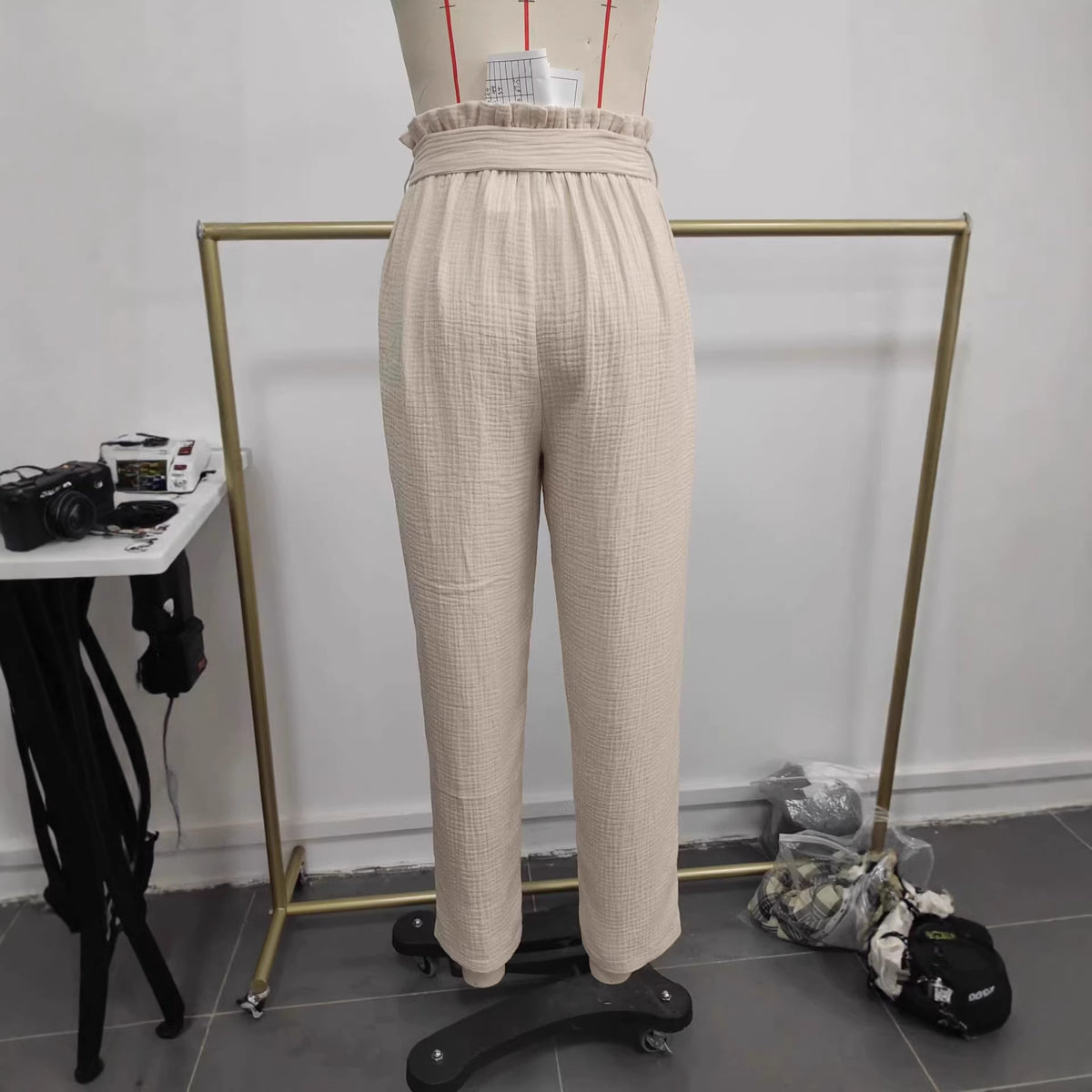Women's Khaki Wide Leg Tie Pants | Rayon, Straight Fit