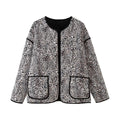 Women's Leopard Print Coat | Microfiber Fill, Round Neck, Long Sleeve
