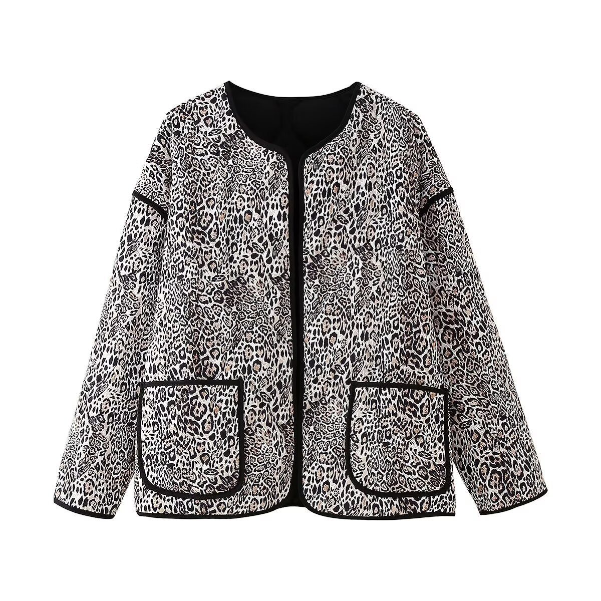 Women's Leopard Print Coat | Microfiber Fill, Round Neck, Long Sleeve