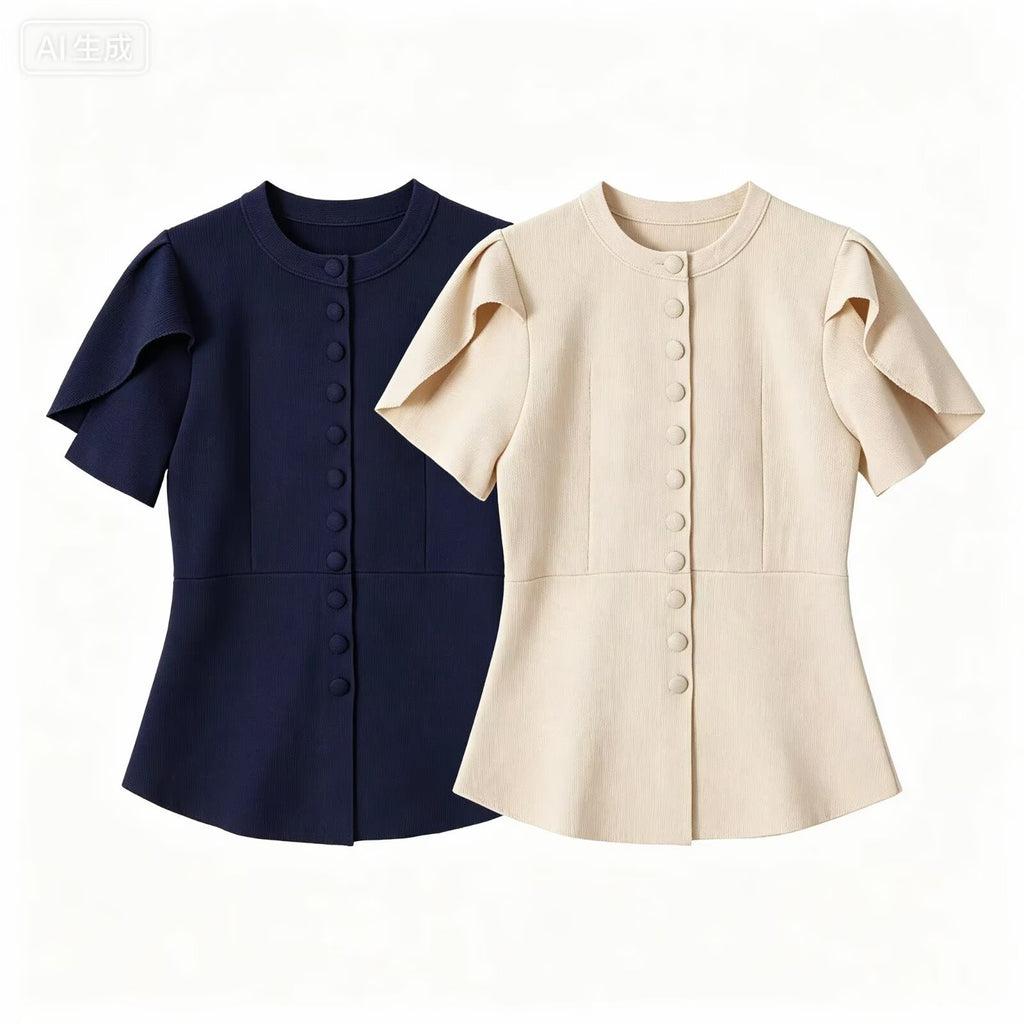 Women's Puff Sleeve Knit Sweater Jacket | Round Neck, 2 Colors - Light Khaki