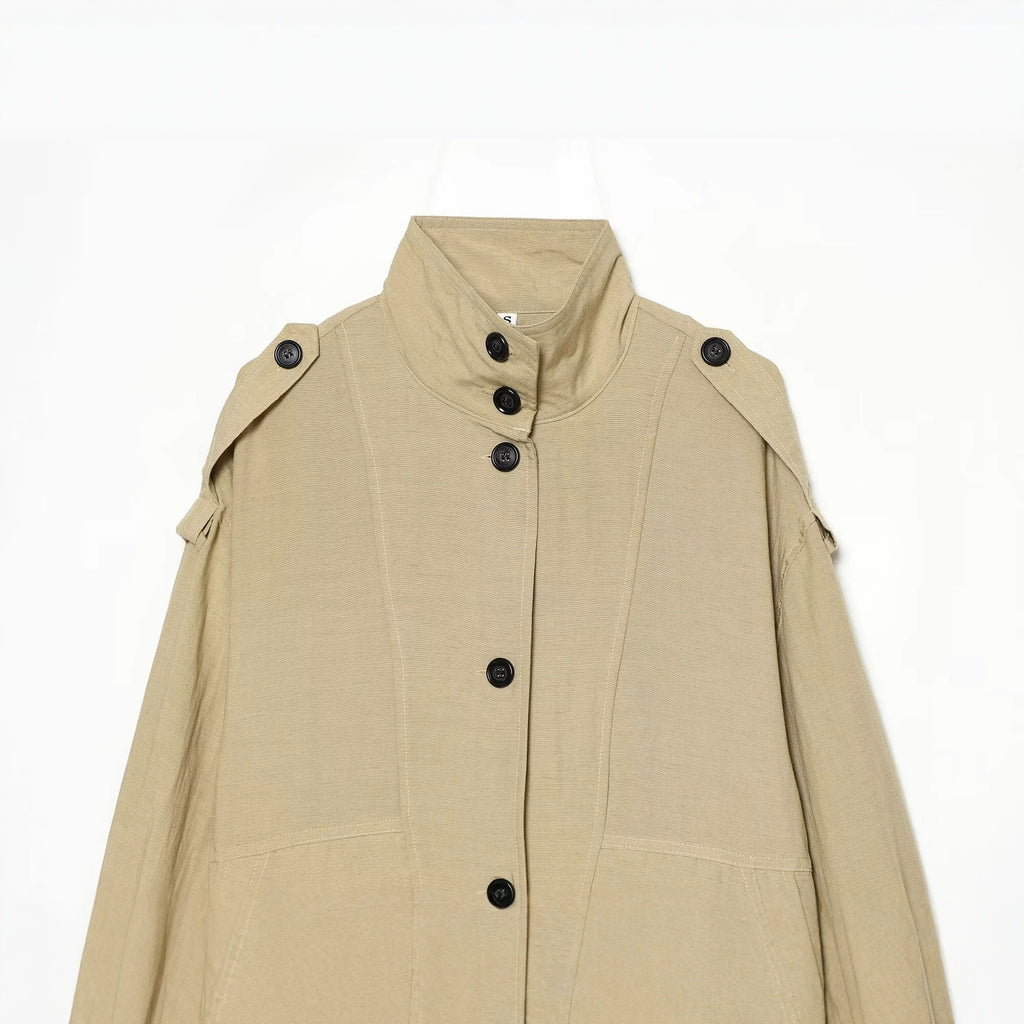 Women's Single-Breasted Pilot Jacket | Stand Collar, Khaki