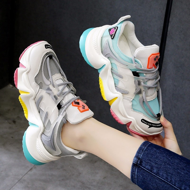 Women's Rainbow Chunky Platform Sneakers | Breathable Casual Shoes
