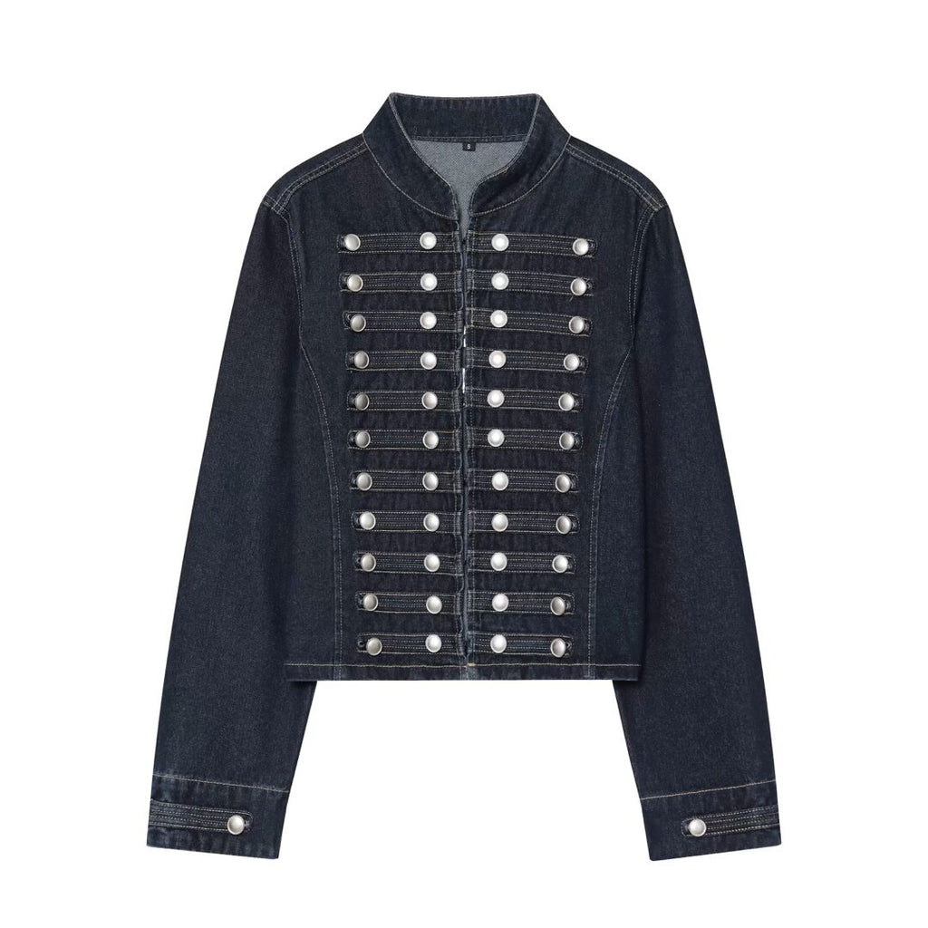 Women's Stand Collar Denim Jacket | Button Detail, 5 Colors - Light Blue