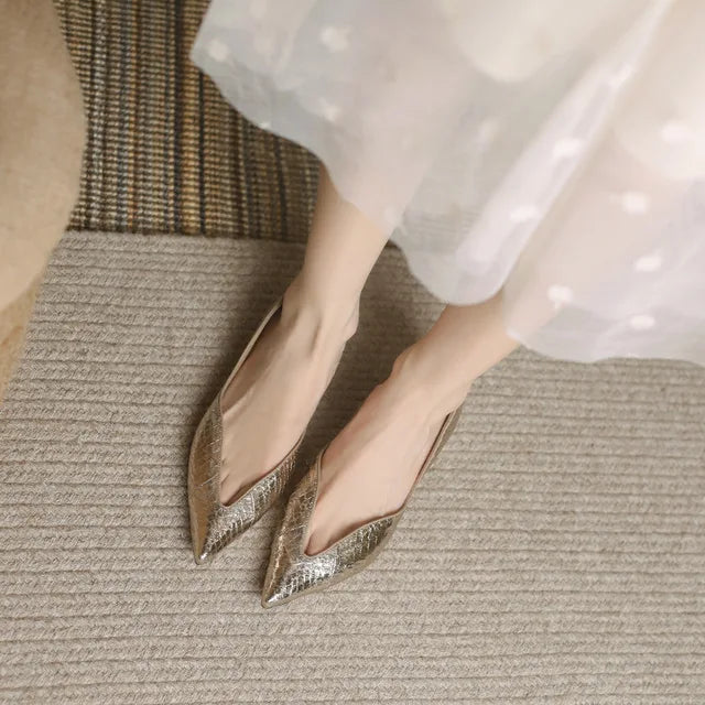 Women's Sheepskin Pointed Toe Low Heels | French Style, 5 Colors