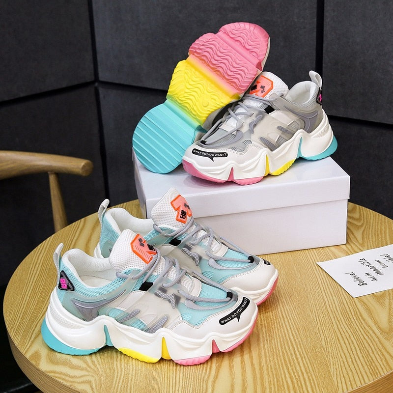 Women's Rainbow Chunky Platform Sneakers | Breathable Casual Shoes