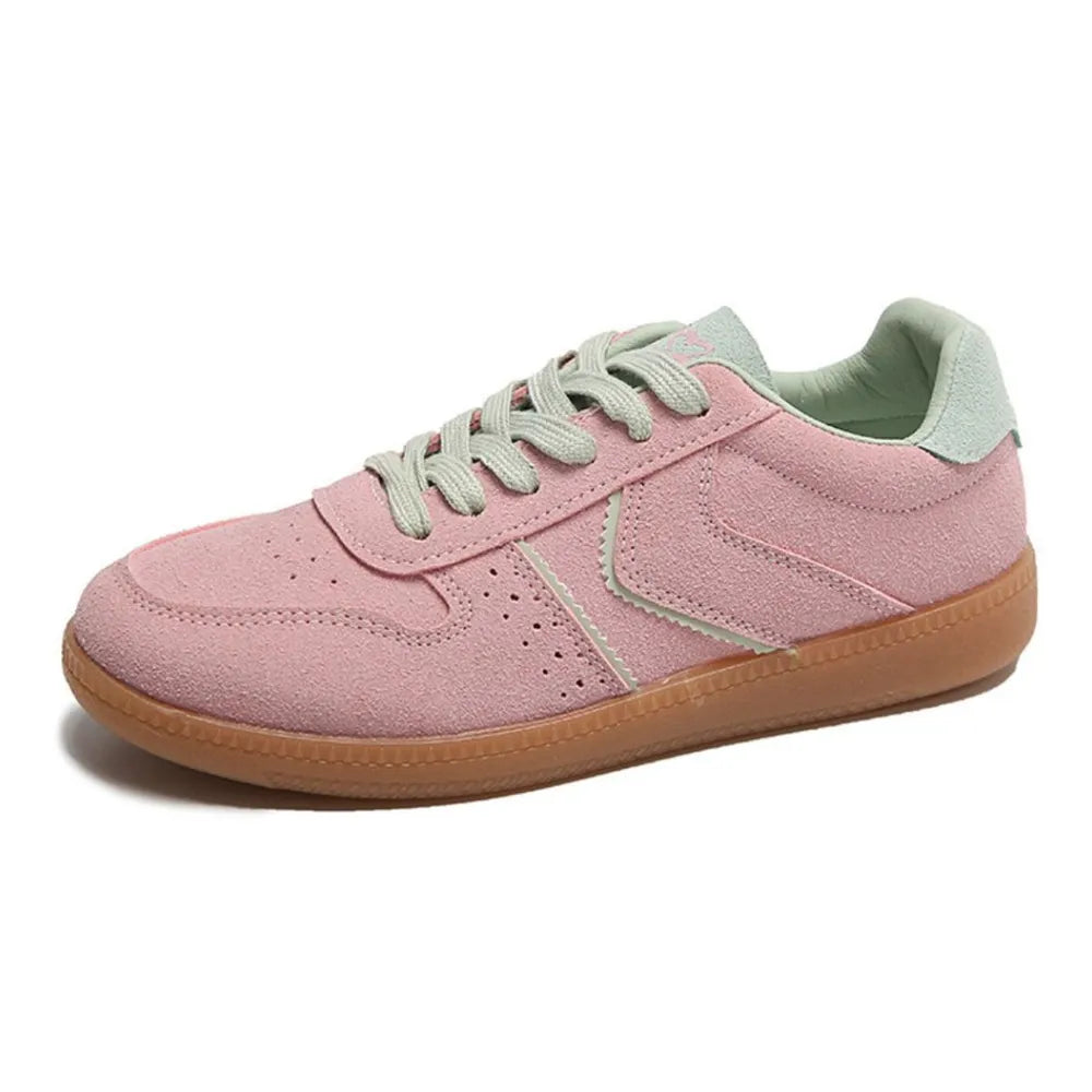 Women's Round Toe Lace-Up Sneakers | Mesh & PU, Pink or Beige