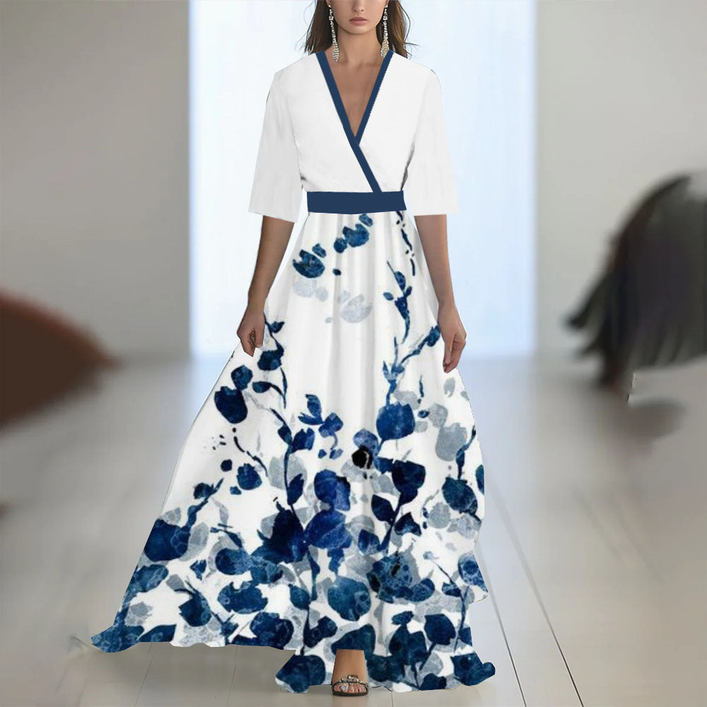 Women's Floral Print Long Sleeve Maxi Dress | A-Line, 10 Colors - Black