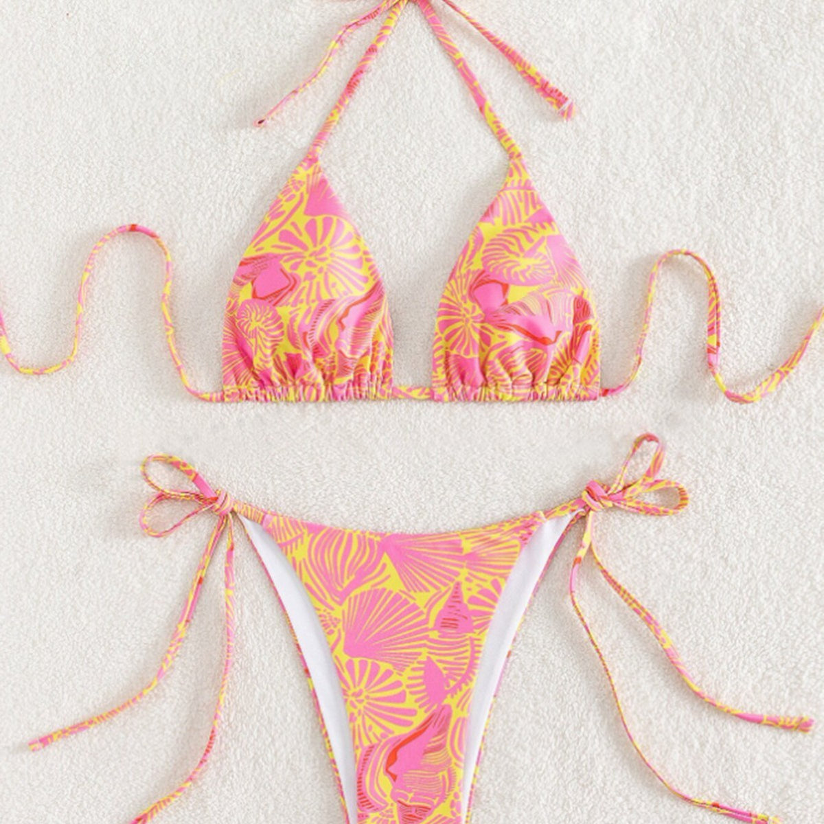 Women's Floral Two-Piece Swimsuit | Padded Soft Cups, 5 Colors - Lake Blue Orange Flower