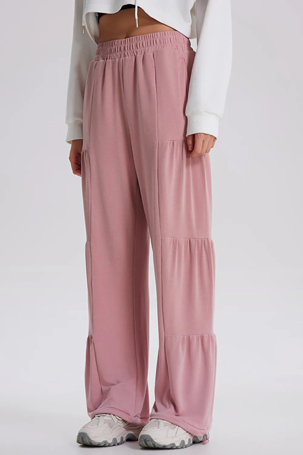 Women's Ruched Drawstring Joggers | Elastic Waist, 5 Colors - Pale Blush