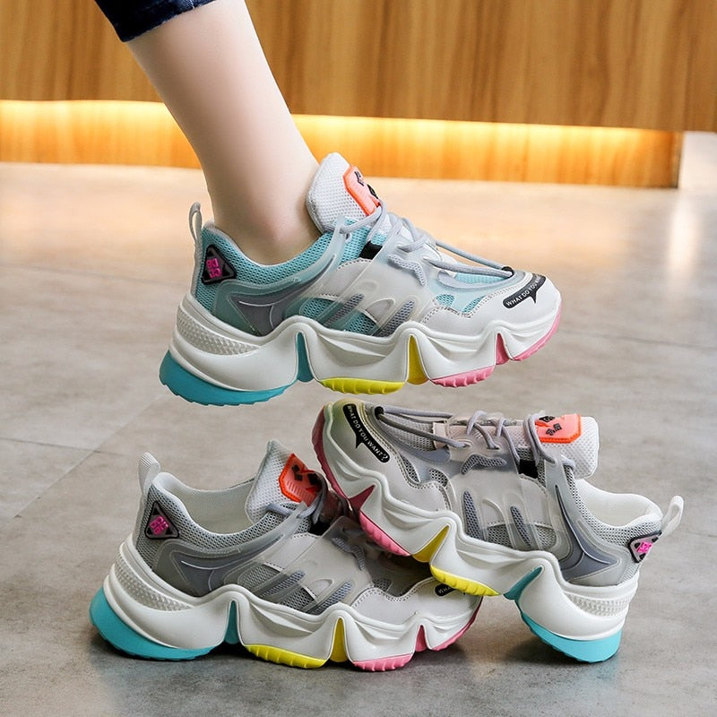 Women's Rainbow Chunky Platform Sneakers | Breathable Casual Shoes