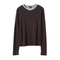 Double-Layer Collar Slim Fit Long Sleeve Top | Faux Two-Piece