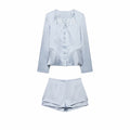 Women's Square Collar Jacket & Shorts Set | Light Blue