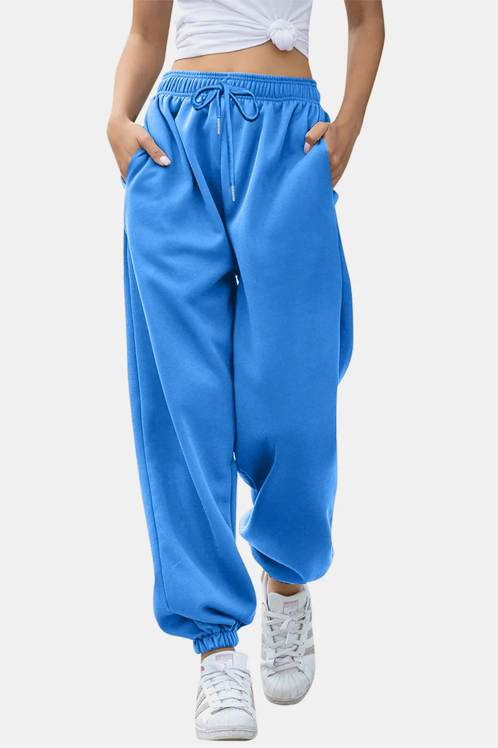 Women's High-Waist Drawstring Joggers | Pockets, Navy/Olive/Pink - Purple