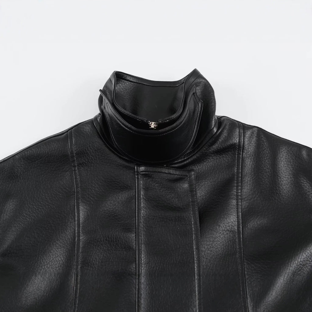 Women's Faux Leather Zip Jacket | Stand Collar, Pockets, Black