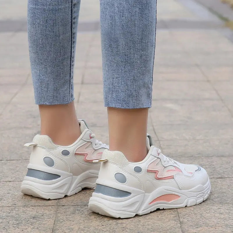 Women's Chunky Platform Sneakers | Breathable Mesh, Lace-Up