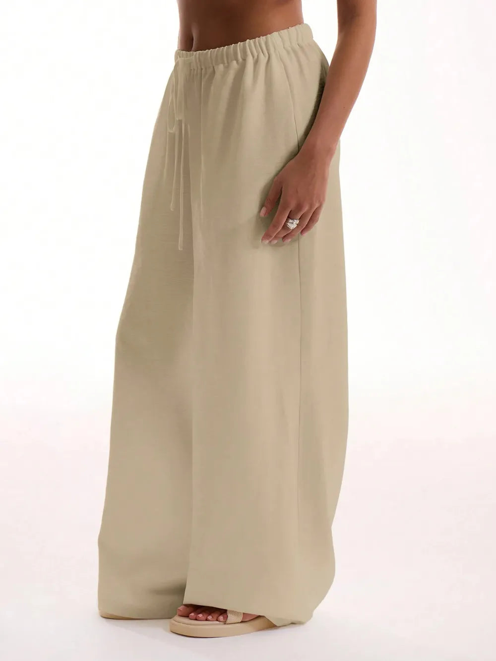 Women's Drawstring Wide Leg Pants | Pockets, 4 Colors - Sage