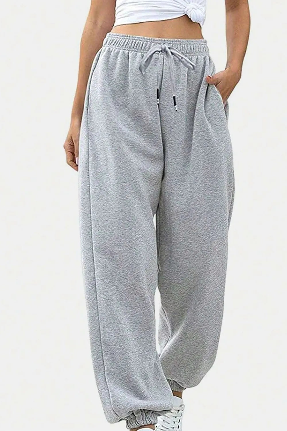 Women's High-Waist Drawstring Joggers | Pockets, Black/Gray/Tan