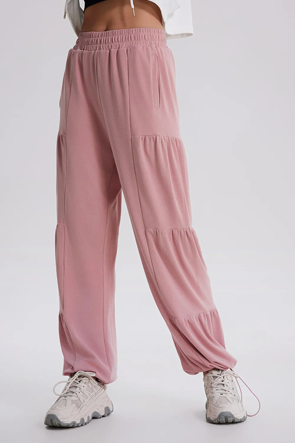 Women's Ruched Drawstring Joggers | Elastic Waist, 5 Colors - Black