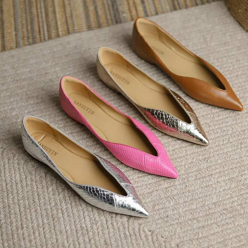 Women's Sheepskin Pointed Toe Low Heels | French Style, 5 Colors