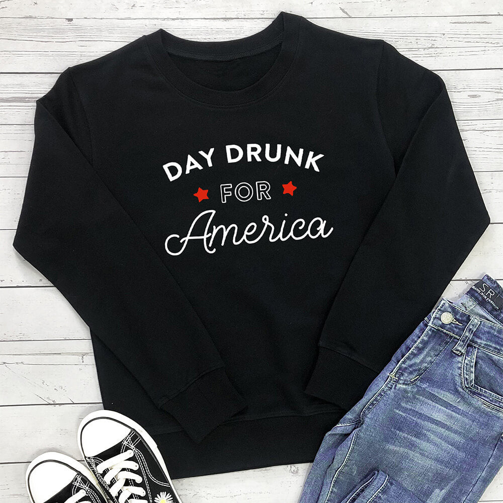 Women's Day Drunk for America Print Hoodie | Cotton, 8 Colors