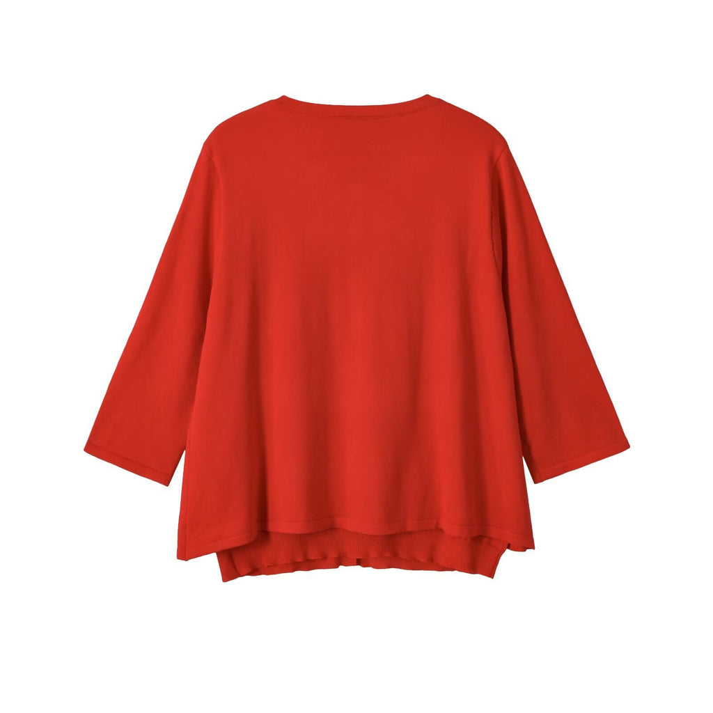 Women's Double-Layer Knit Sweater Jacket | Crew Neck, Red