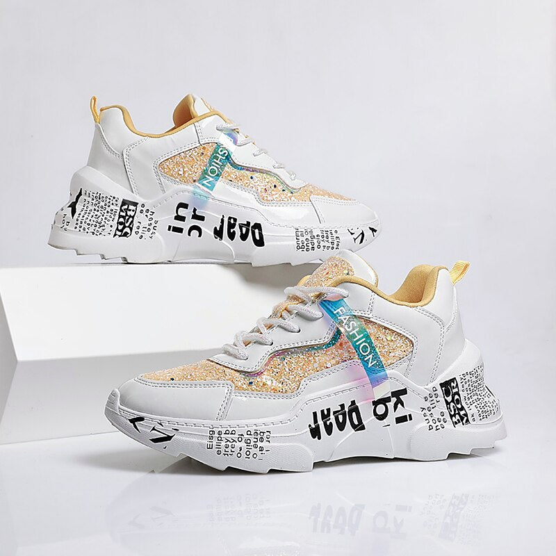 Women's Sequin Chunky Platform Sneakers | Sparkly Dad Shoes