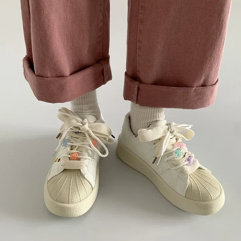 Women's White Chunky Platform Sneakers | Lace-Up, PU Upper