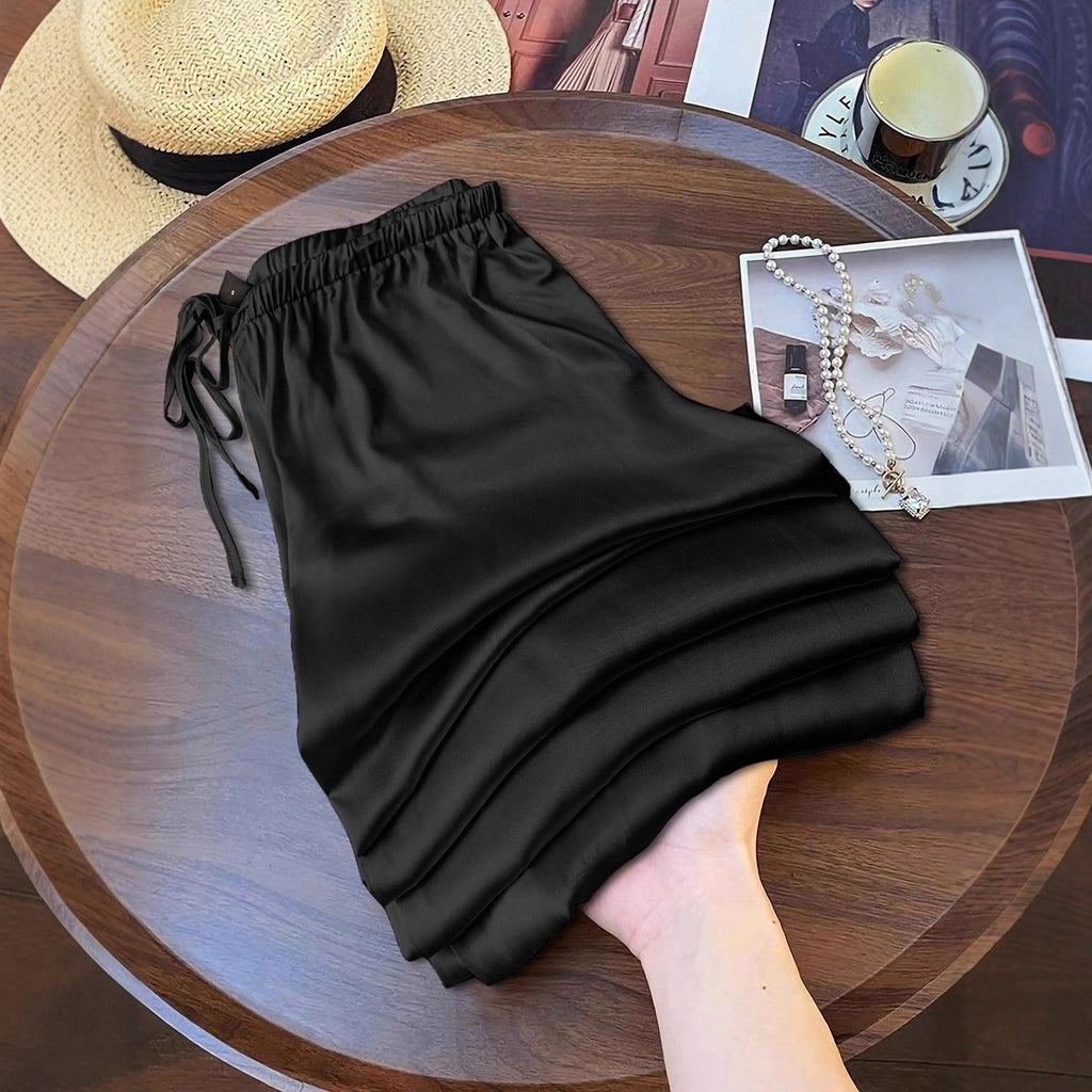 Women's Black Wide Leg Pants | Mid Waist, Polyester & Spandex