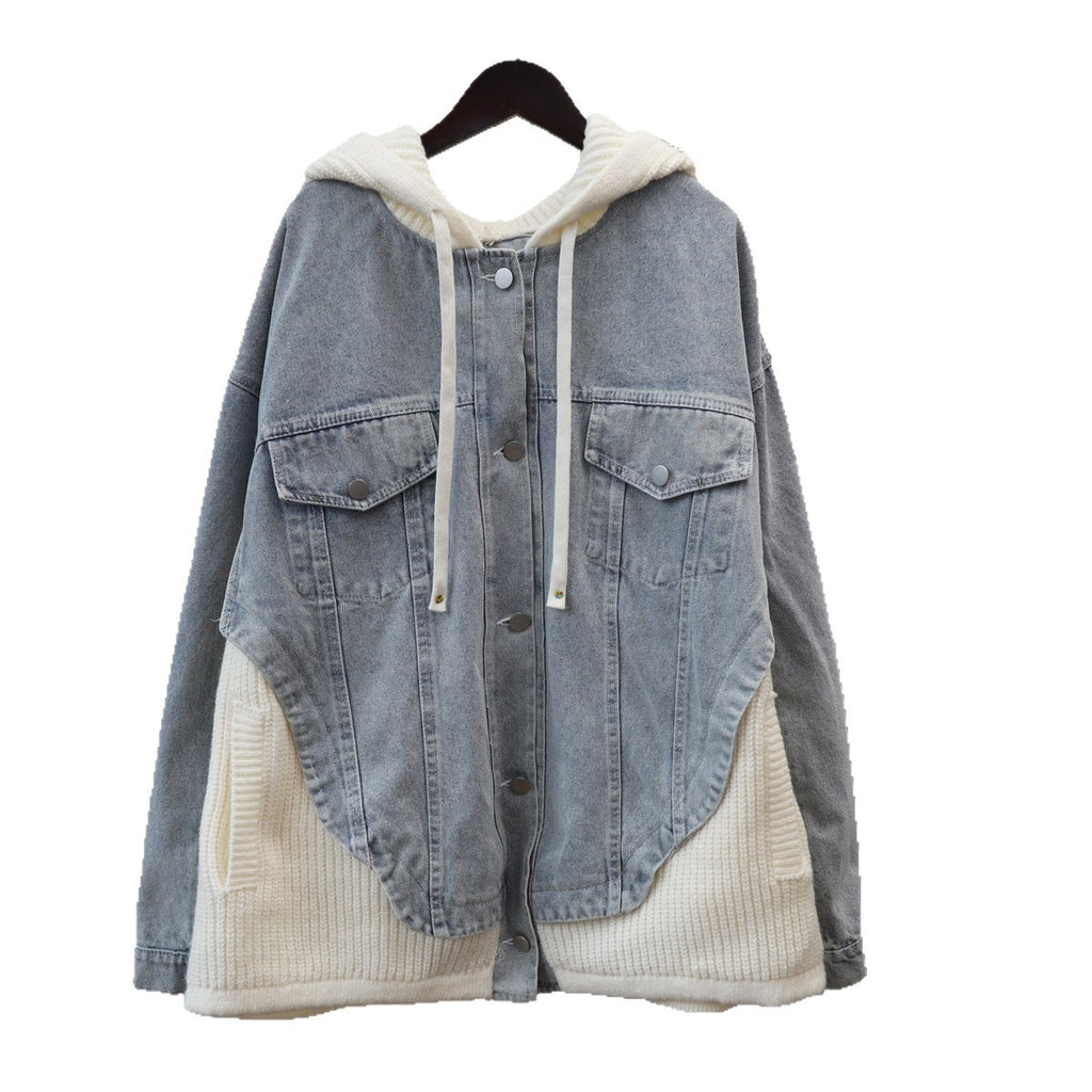 Women's Loose Hooded Cardigan Jacket | Button Front, Off-White & Black