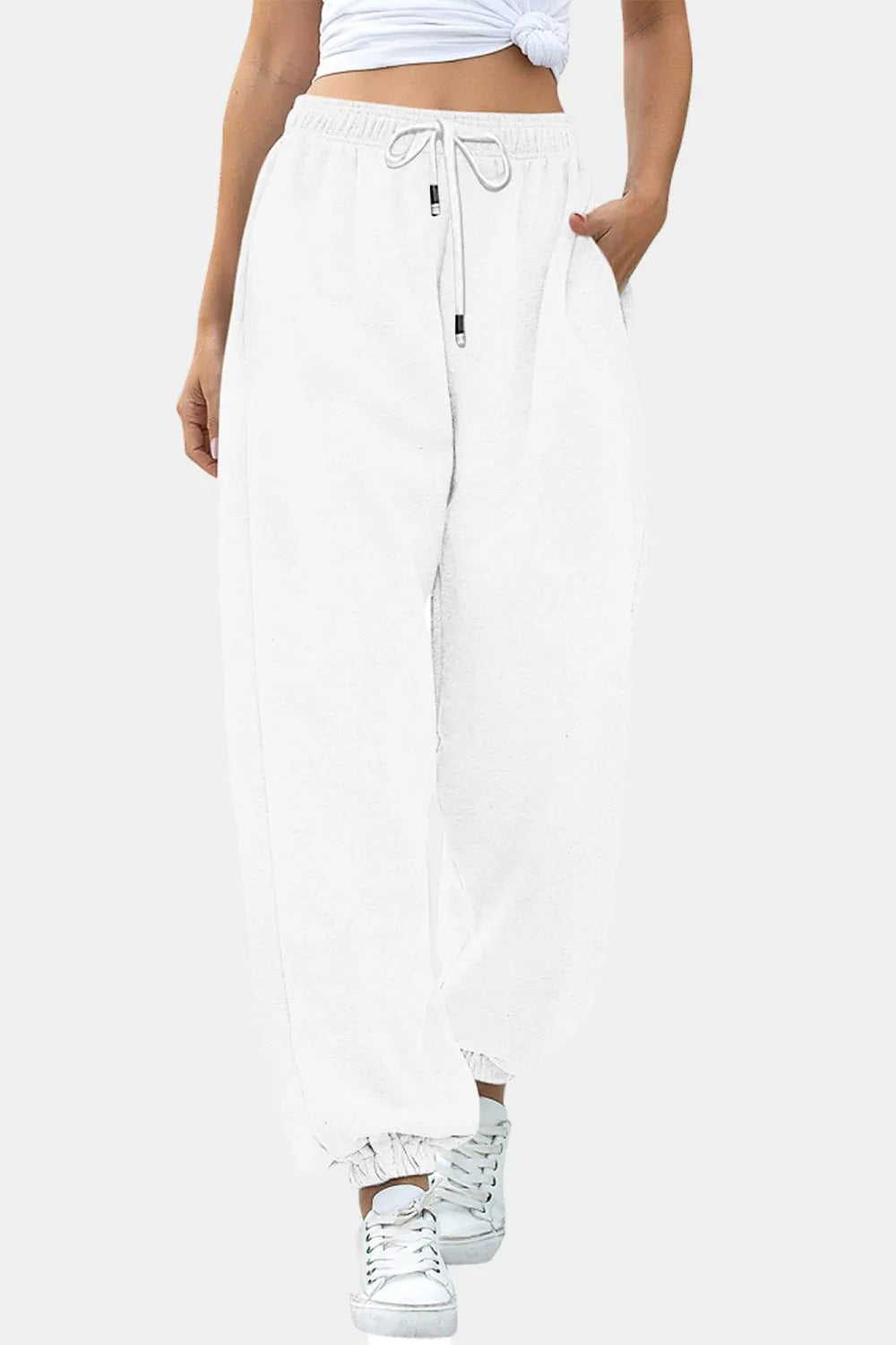 Women's High-Waist Drawstring Joggers | Pockets, Black/Gray/Tan