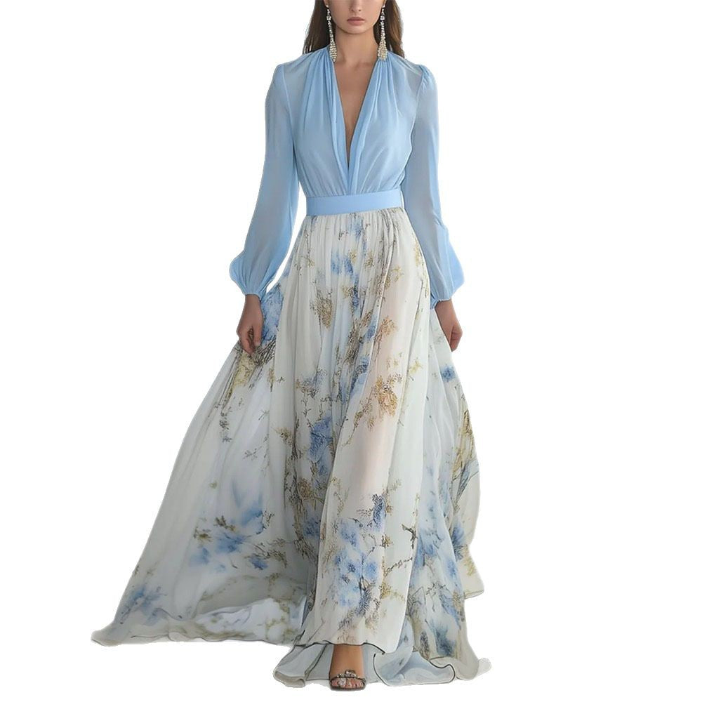 Women's Floral Print Long Sleeve Maxi Dress | A-Line, 10 Colors