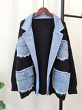 Women's Patchwork Cardigan Sweater | Flip Collar, One Size, 3 Colors