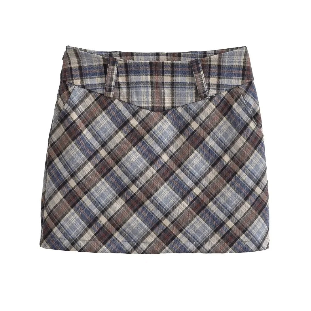 Women's Plaid A-Line Mini Skirt | Cotton, High Stretch