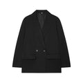 Women's Two-Button Lapel Blazer | Polyester, Black & Dark Brown - Black