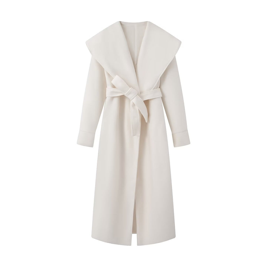 Women's Faux Wool Belted Coat | Turn-Down Collar, 3 Colors - Dark Brown