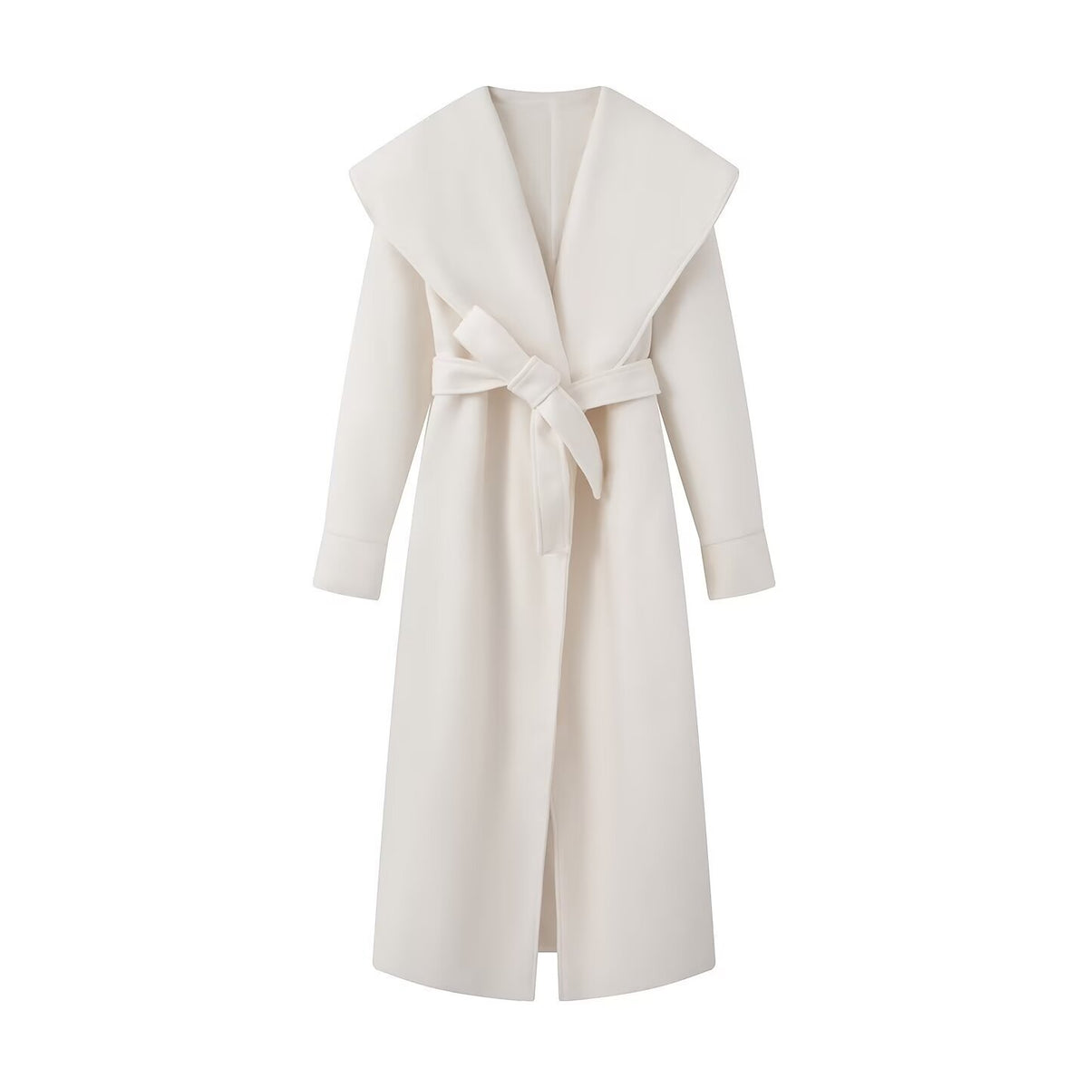 Women's Faux Wool Belted Coat | Turn-Down Collar, 3 Colors - Dark Brown