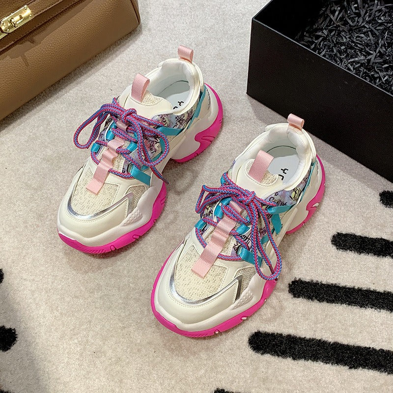 Women's Mesh Chunky Platform Sneakers | Lace-Up, Green or Pink