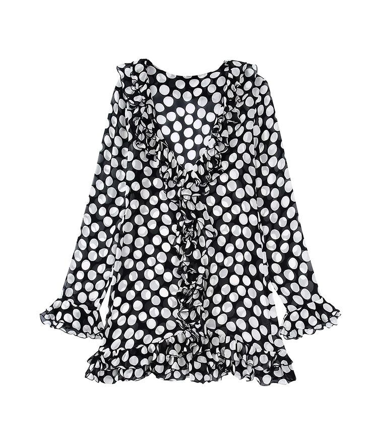 Women's Polka Dot Layered Blouse | Cotton, Long Sleeve, Loose Fit