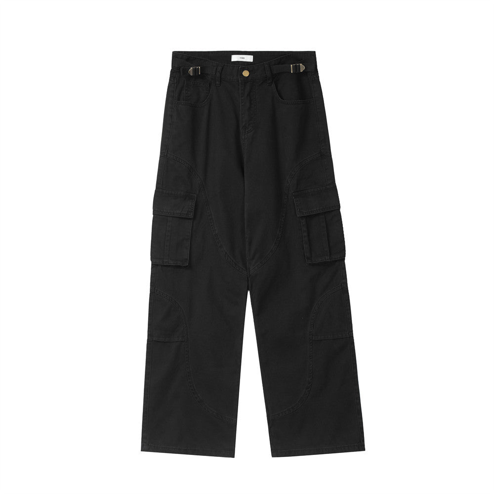Women's Army Green Denim Wide Leg Pants | Multi-Pocket, Washed