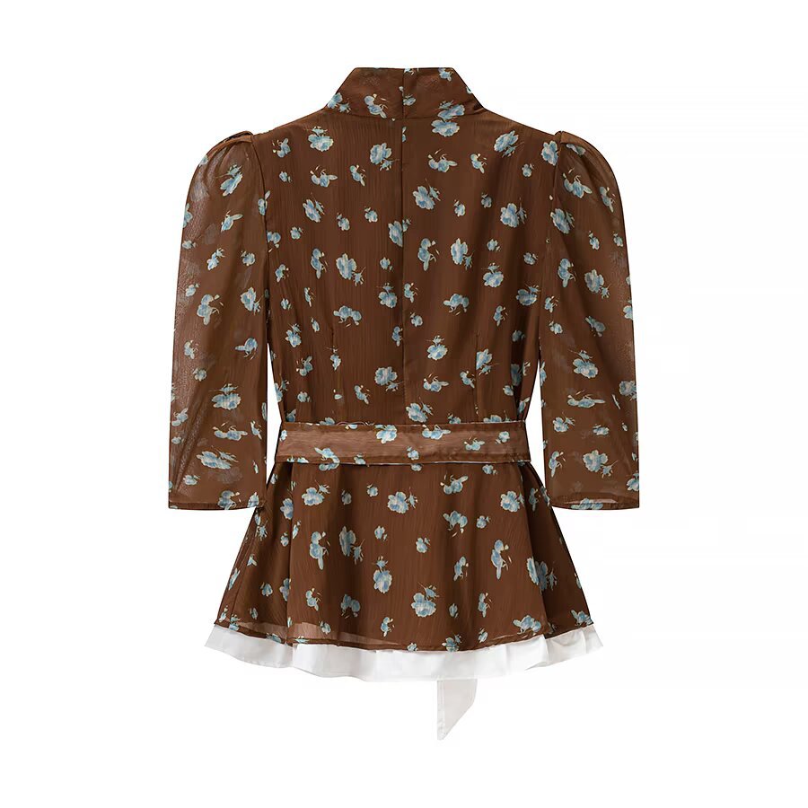 Women's Printed Jacket & Skirt Set | Belted, Brown