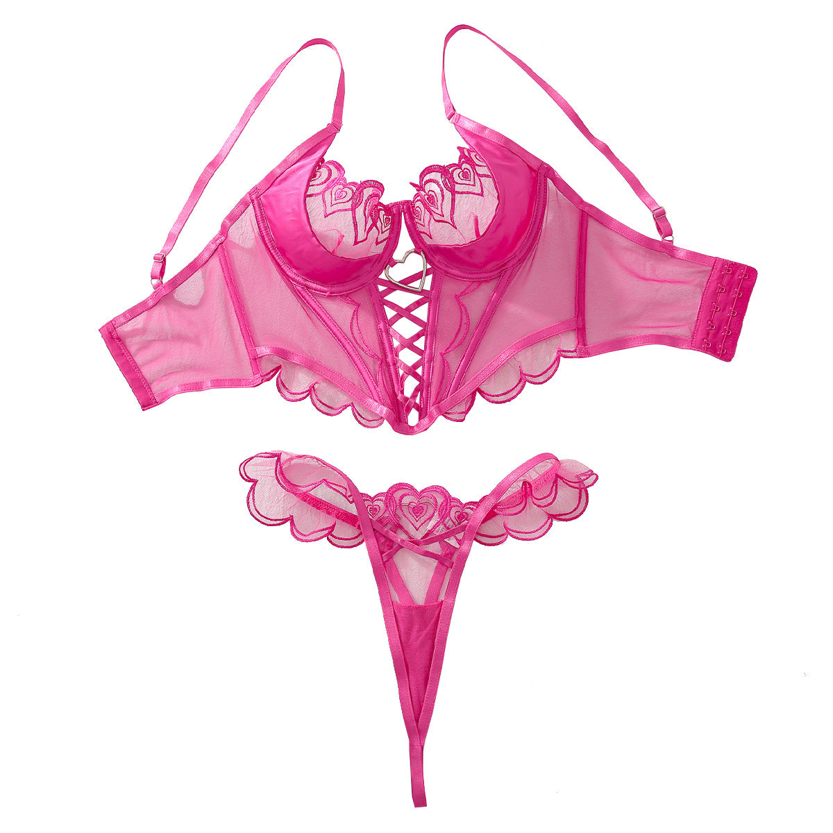 Women's Embroidered Bra & Panty Set | Cross Tie, Rose Red or Black