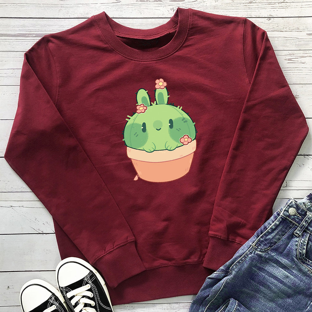 Women's Printed Crew Neck Pullover Hoodie | Cotton, Loose Fit, 8 Colors