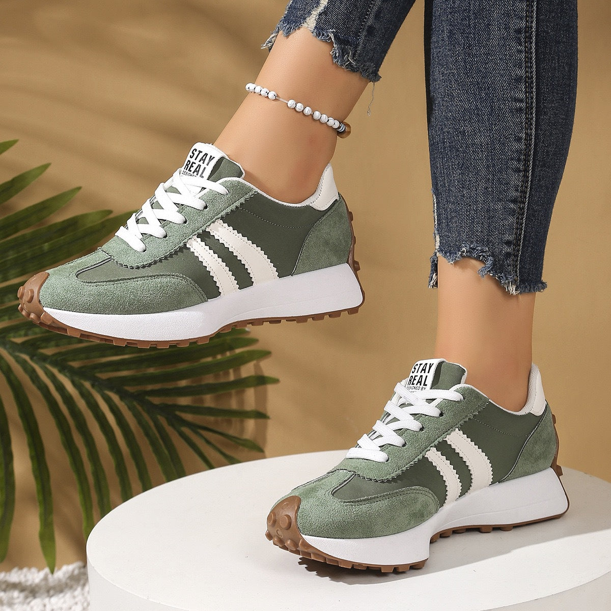 Women's Chunky Sole Sneakers | Microfiber Leather, 5 Colors - Green