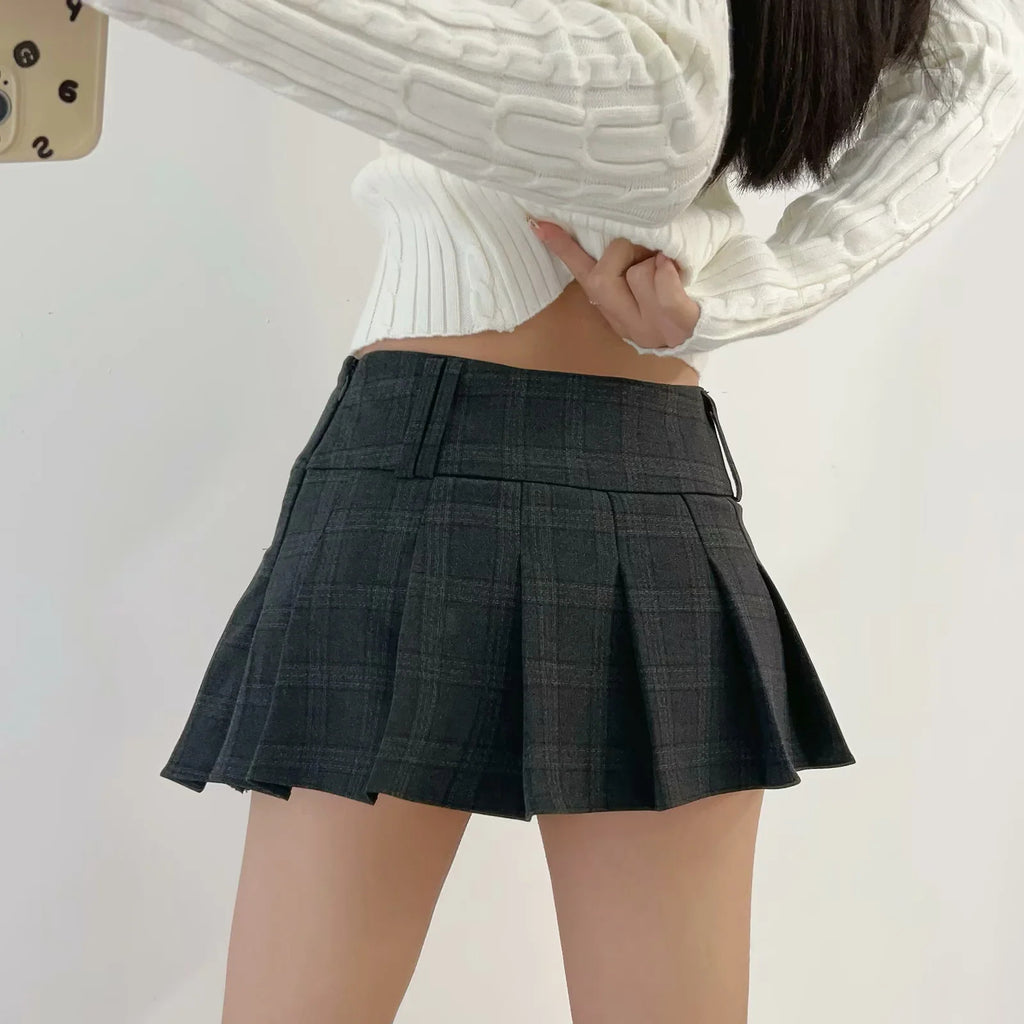 Women's Plaid Pleated Mini Skirt | Denim, Black & Gray or Gray