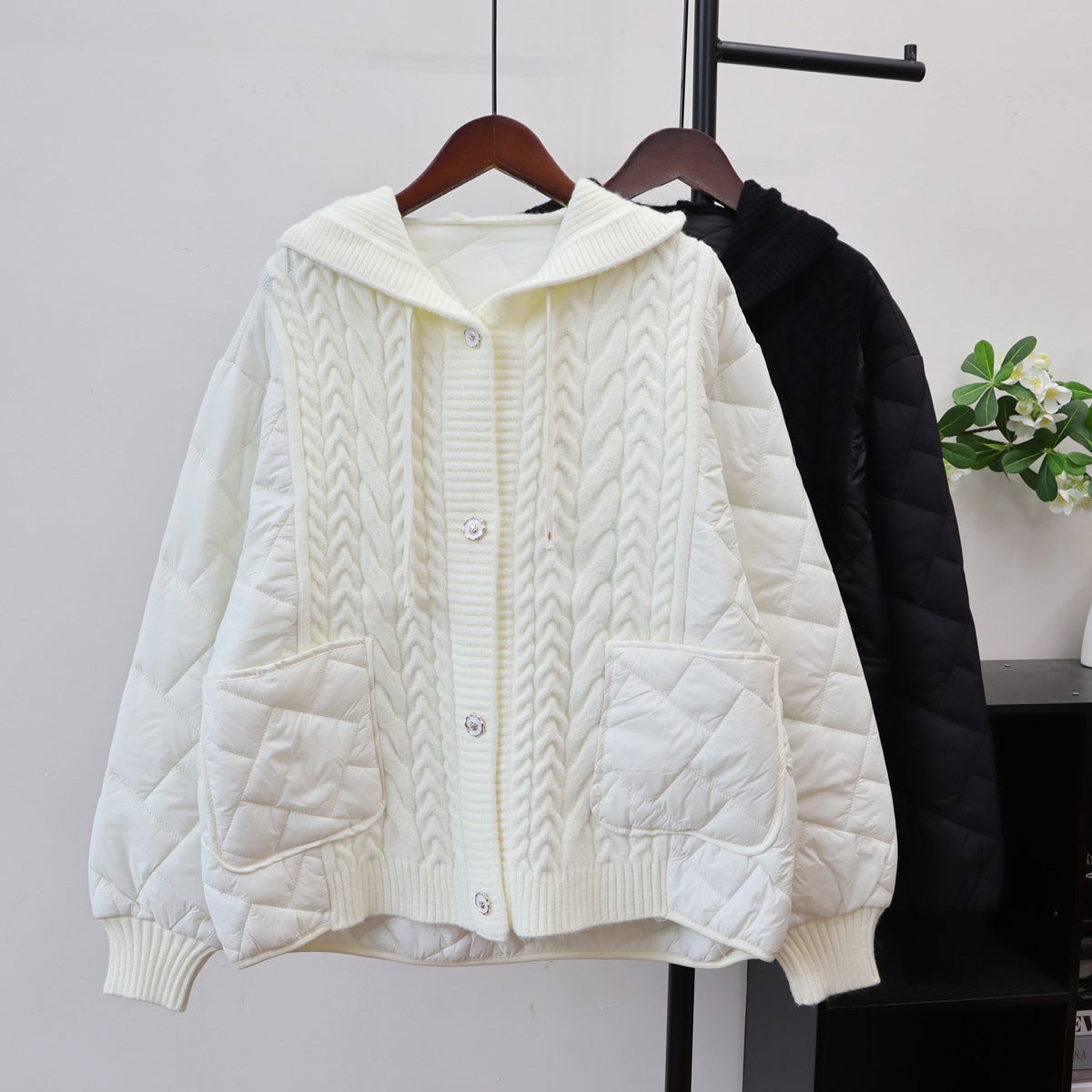 Women's Hooded Cardigan Jacket | Loose Fit, Off White, Brown, Black