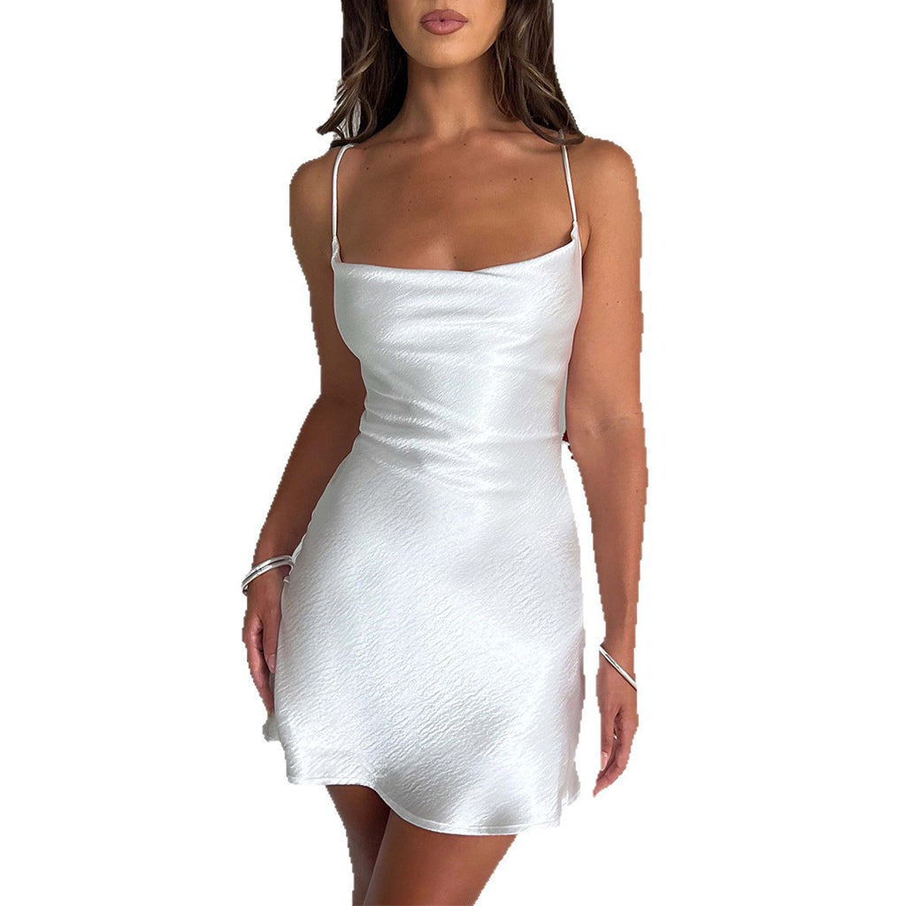 Women's Satin Backless Mini Dress | A-Line, Sleeveless